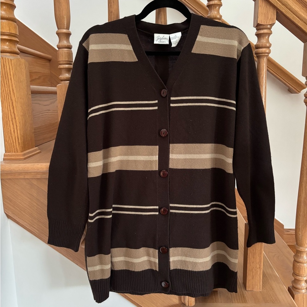 Jaclyn Smith Chocolate Brown Striped Button Up Cardigan